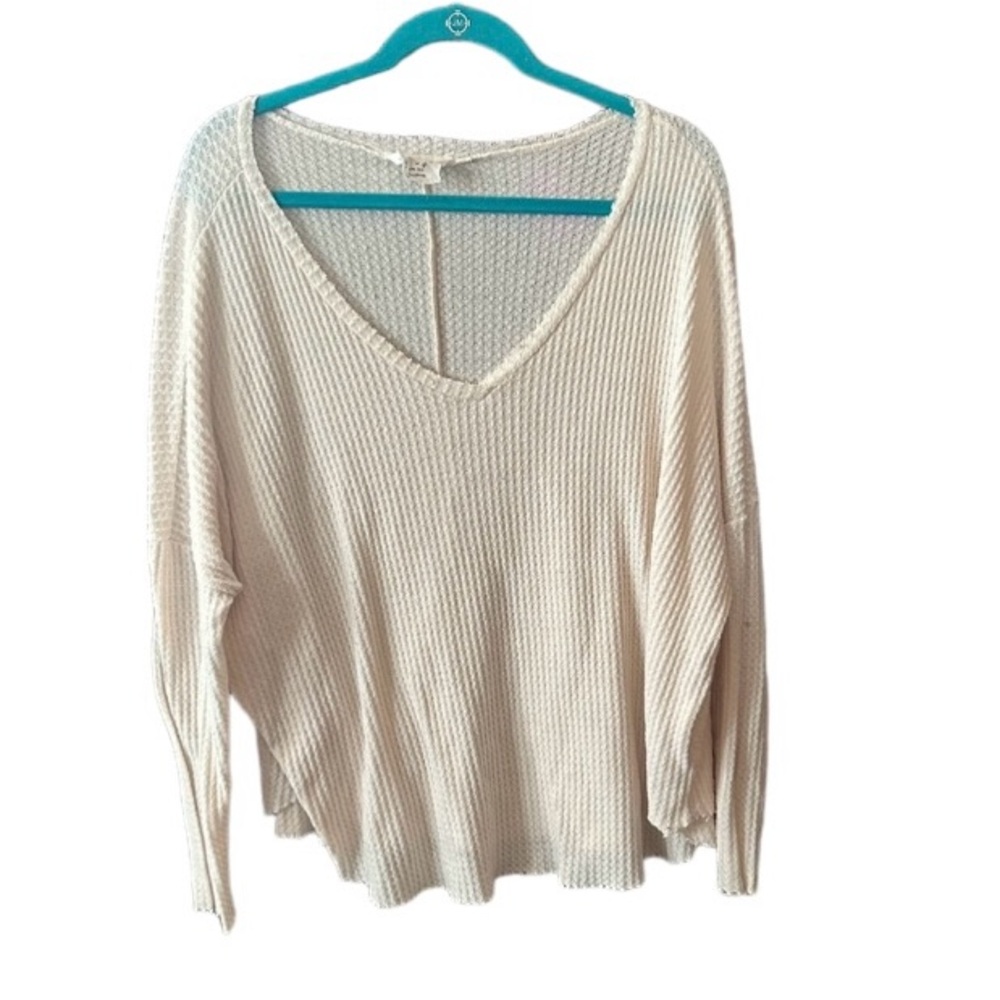 Sadie & Sage‎ Ribbed Knit Oversized V-Neck Sweater Size Medium Cream/Ivory